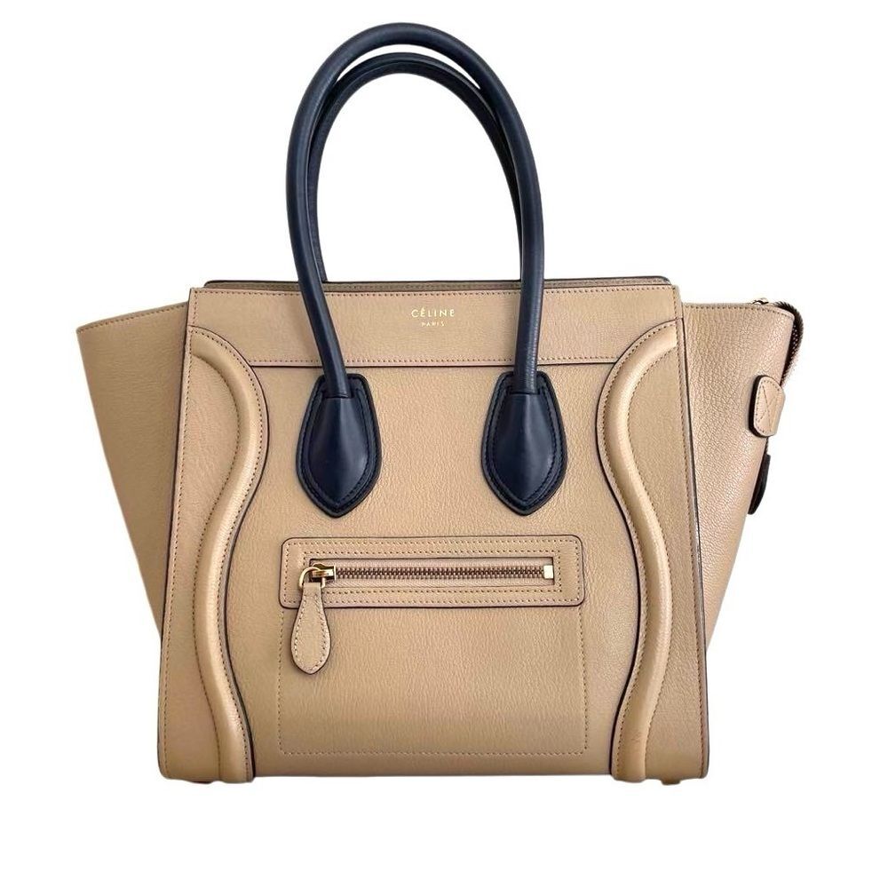 Celine Medium Luggage Bi-Color Beige Tan & Navy Blue Tote - Authentic